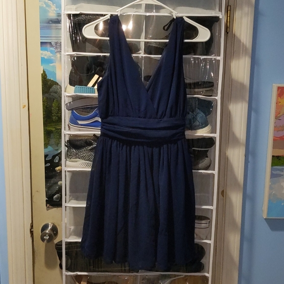 Navy Blue Ruffled Dress - Picture 1 of 2
